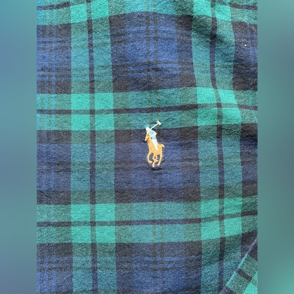 Polo Ralph Lauren Plaid Flannel Button Shirt Mens Slim Fit Navy Green Size XXL - Picture 7 of 11